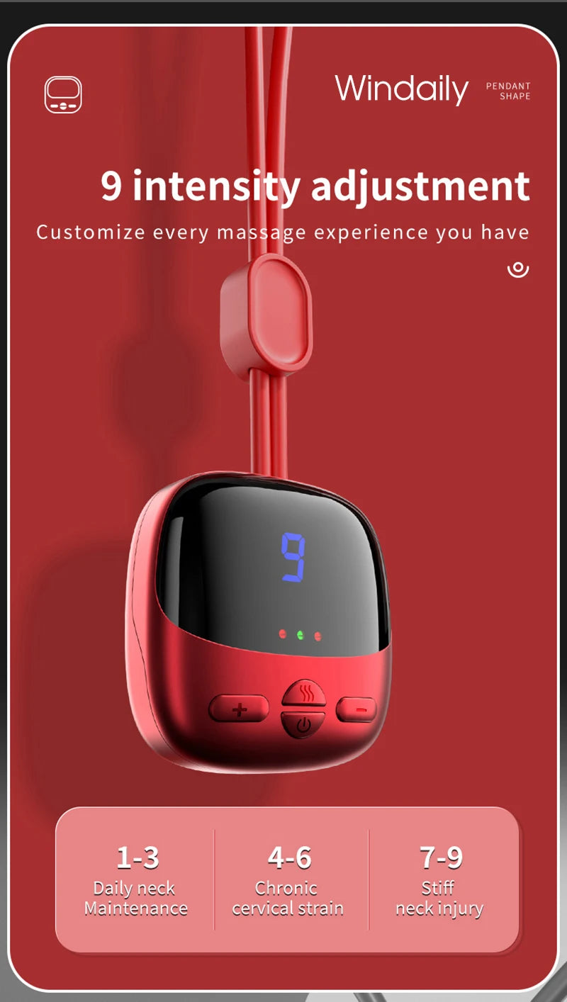 2025 Mini Portable Hanging Neck Massager With Heat Electric EMS TENS Pulse Hot Compress Smart Cervical Spine Massager Shoulder