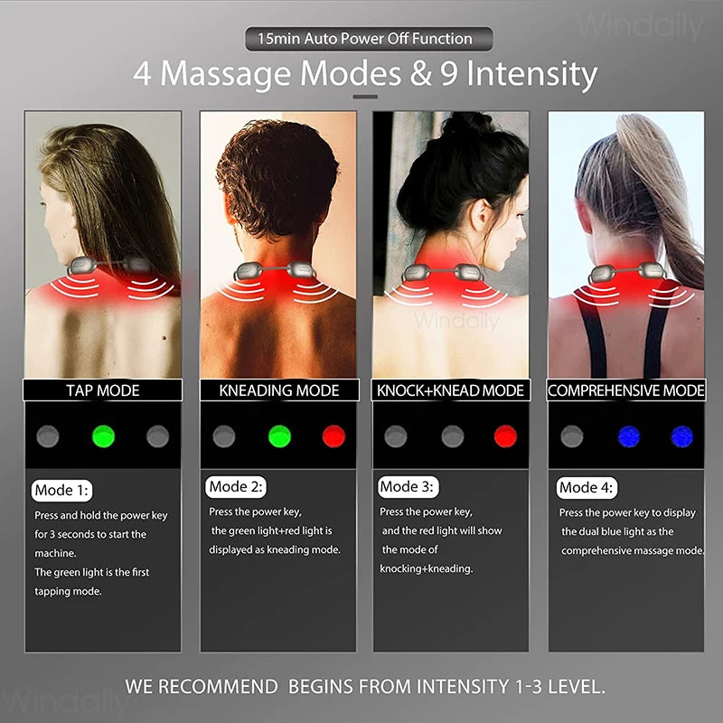 2025 Mini Portable Hanging Neck Massager With Heat Electric EMS TENS Pulse Hot Compress Smart Cervical Spine Massager Shoulder