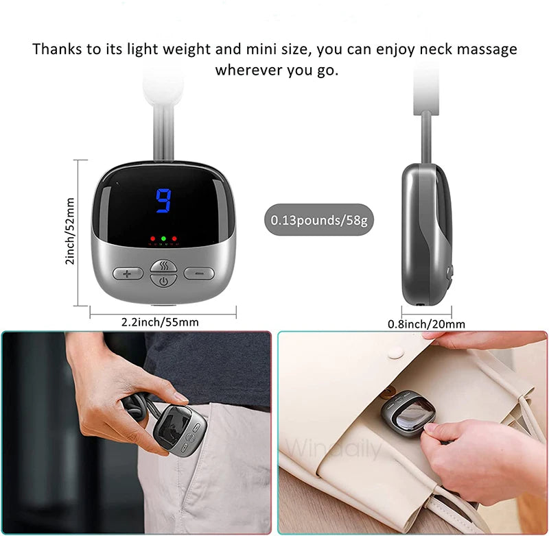 2025 Mini Portable Hanging Neck Massager With Heat Electric EMS TENS Pulse Hot Compress Smart Cervical Spine Massager Shoulder