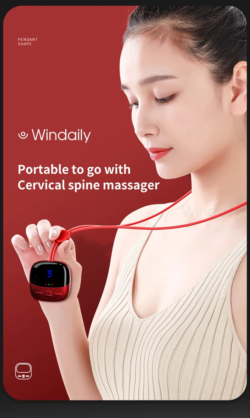2025 Mini Portable Hanging Neck Massager With Heat Electric EMS TENS Pulse Hot Compress Smart Cervical Spine Massager Shoulder