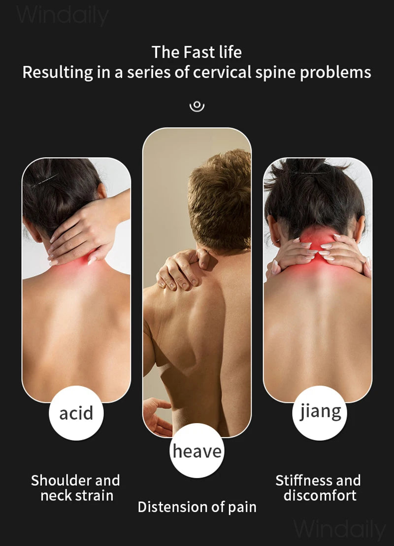 2025 Mini Portable Hanging Neck Massager With Heat Electric EMS TENS Pulse Hot Compress Smart Cervical Spine Massager Shoulder