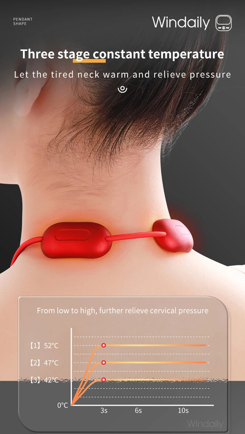 2025 Mini Portable Hanging Neck Massager With Heat Electric EMS TENS Pulse Hot Compress Smart Cervical Spine Massager Shoulder