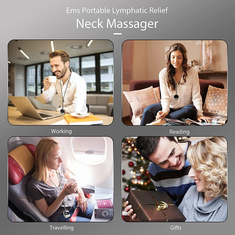 2025 Mini Portable Hanging Neck Massager With Heat Electric EMS TENS Pulse Hot Compress Smart Cervical Spine Massager Shoulder